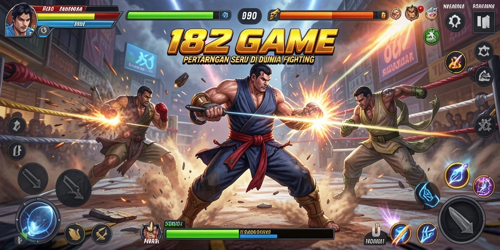 Screenshot utama menampilkan aksi bertarung seru dalam 182GAME.
