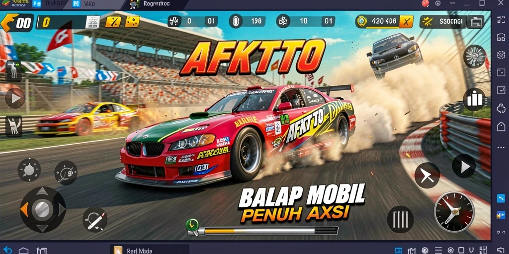 Screenshot AFKTOTO menampilkan aksi balapan mobil yang mendebarkan.