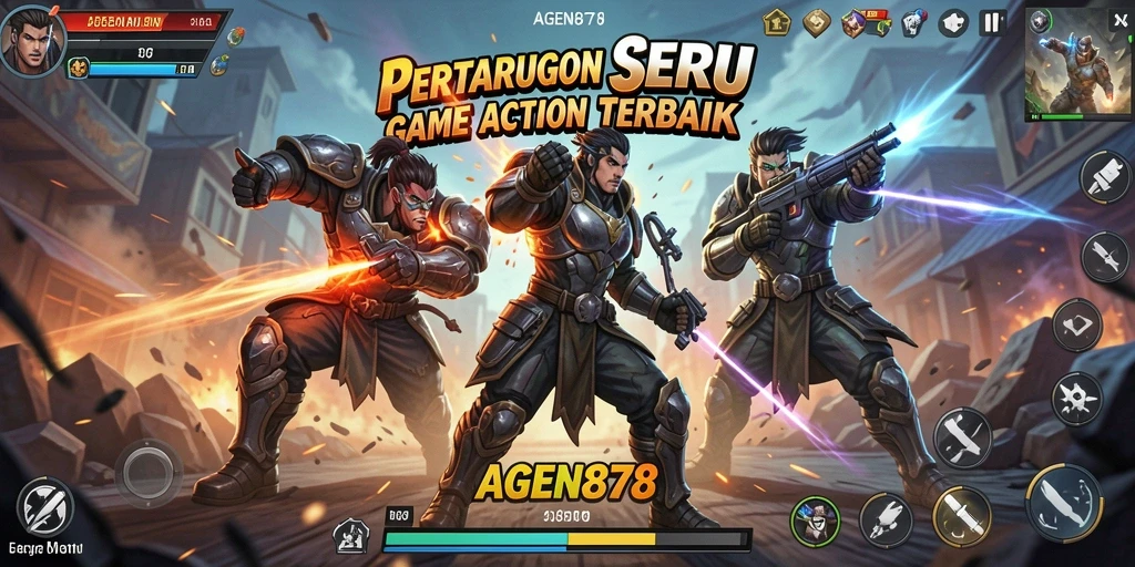 Screenshot utama AGEN878 menampilkan aksi seru dalam pertarungan.