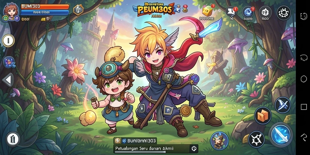 Tampilan gameplay petualangan seru dalam BUMI303 dengan karakter Anime yang beragam.