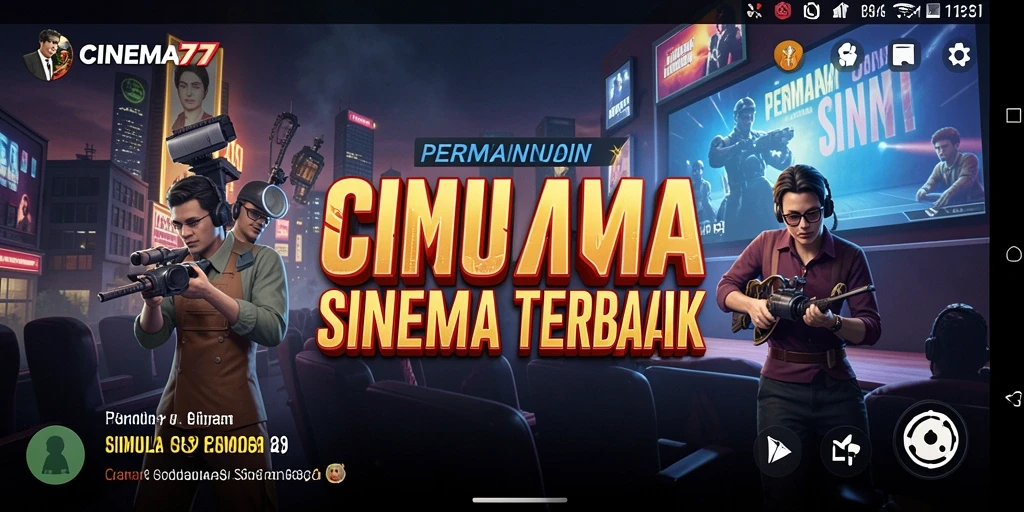 Tampilan gameplay CINEMA77 saat mengelola bioskop yang ramai.