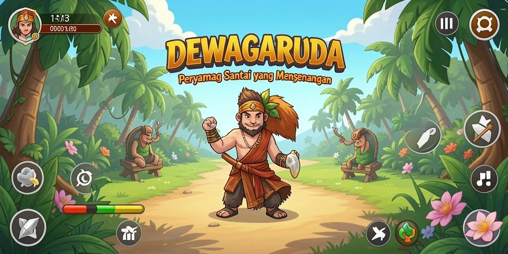 Tampilan gameplay DEWAGARUDA yang penuh warna dan menghibur.