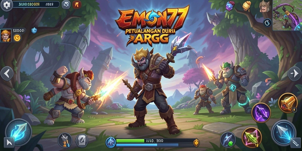 Tampilan gameplay seru dengan pertarungan epik di EMON77.