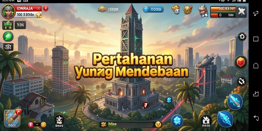 Gameplay seru IDNRAJA dalam Tower Defense dengan berbagai menara.