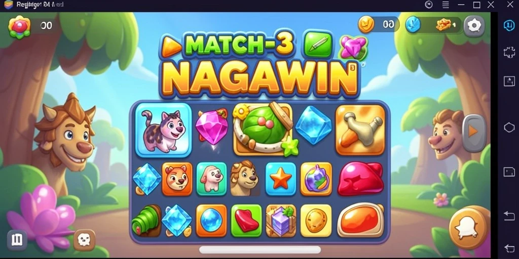 Screenshot gameplay NAGAWIN yang menampilkan aksi Match-3 seru.