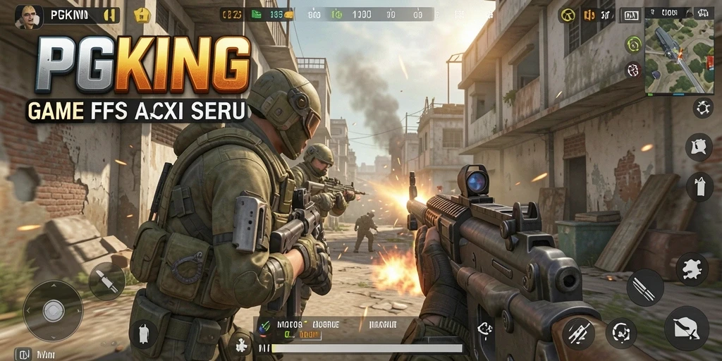 Screenshot utama PGKING menampilkan aksi tembak-menembak yang mendebarkan dan grafis tinggi.