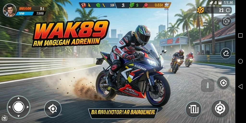 Screenshot WAK89 menampilkan aksi balapan motor yang seru.