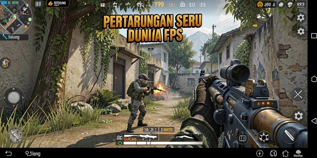 Tangkapan layar utama Y89 menunjukkan aksi tembak-menembak yang mendebarkan.