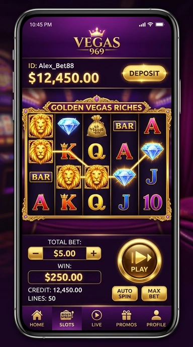 Tampilan antarmuka pengguna aplikasi vegas969 yang bersih dan menarik.